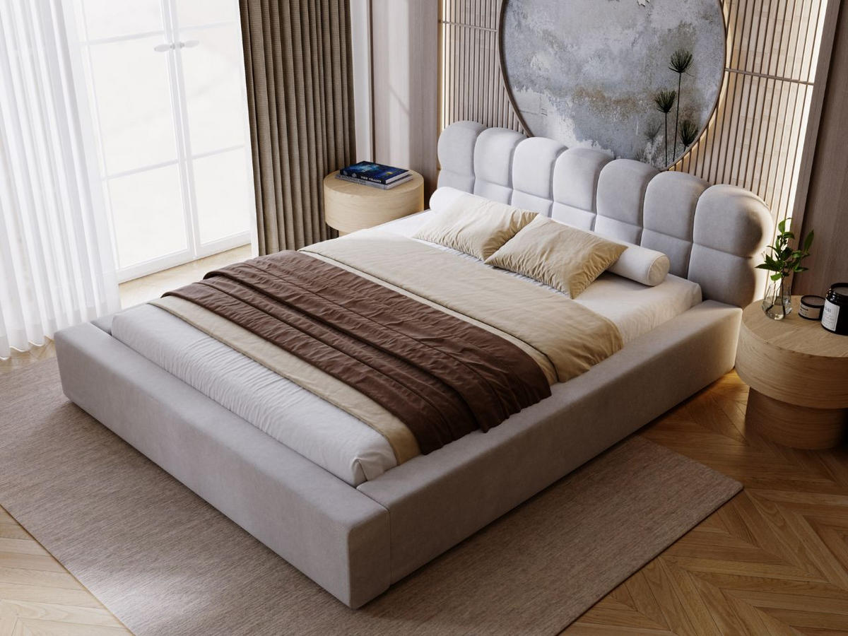 POLSTERBETT Plaza 160x200 Grau - Naturfarben/Grau, Holz/Kunststoff (160/200cm) - Graingold