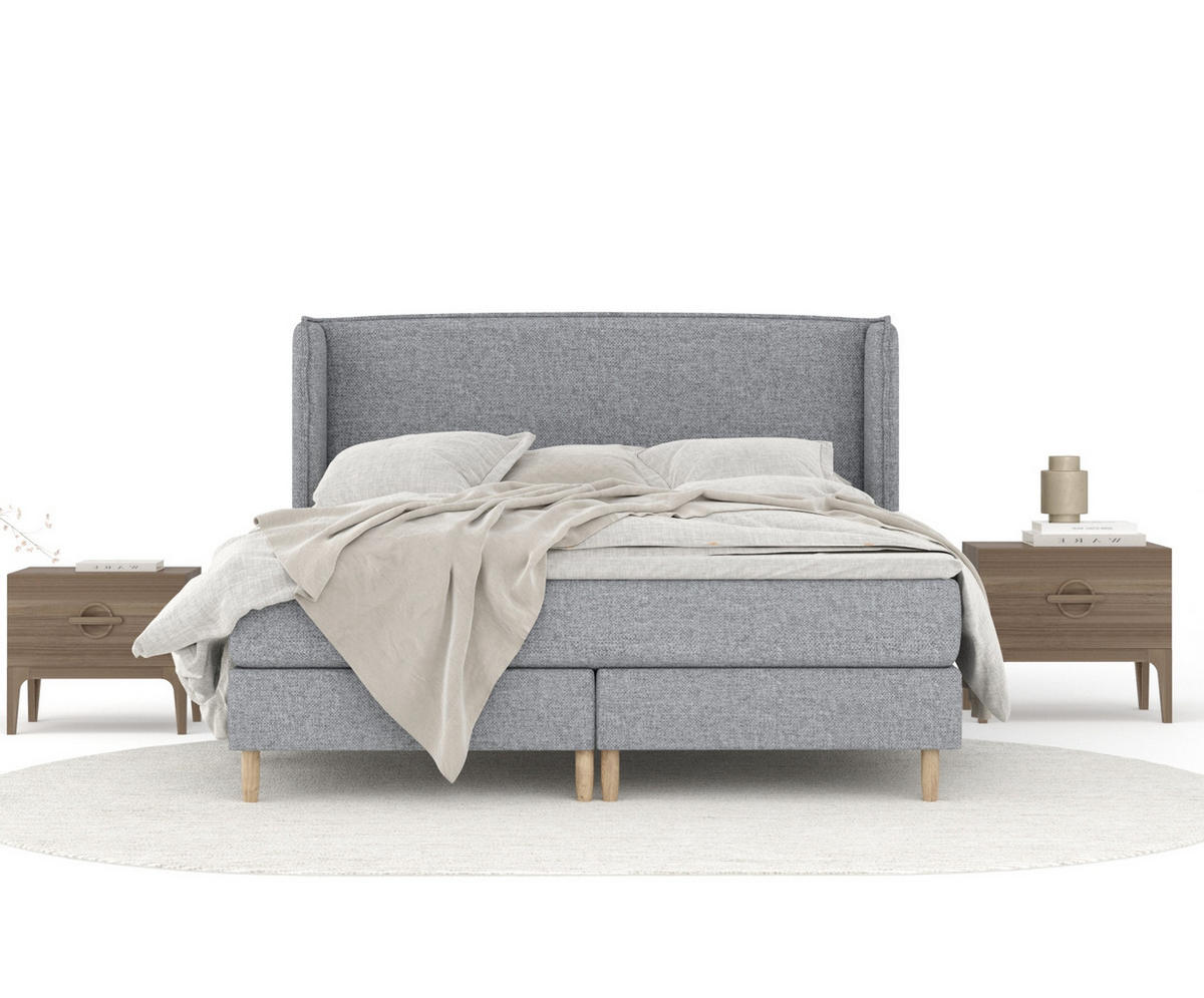 KONTINENTALBETT Ardis Grau 140/200 cm mit Matratze und Topper - Naturfarben/Grau, Holz/Holzwerkstoff (140/200cm) - Maison de Reve