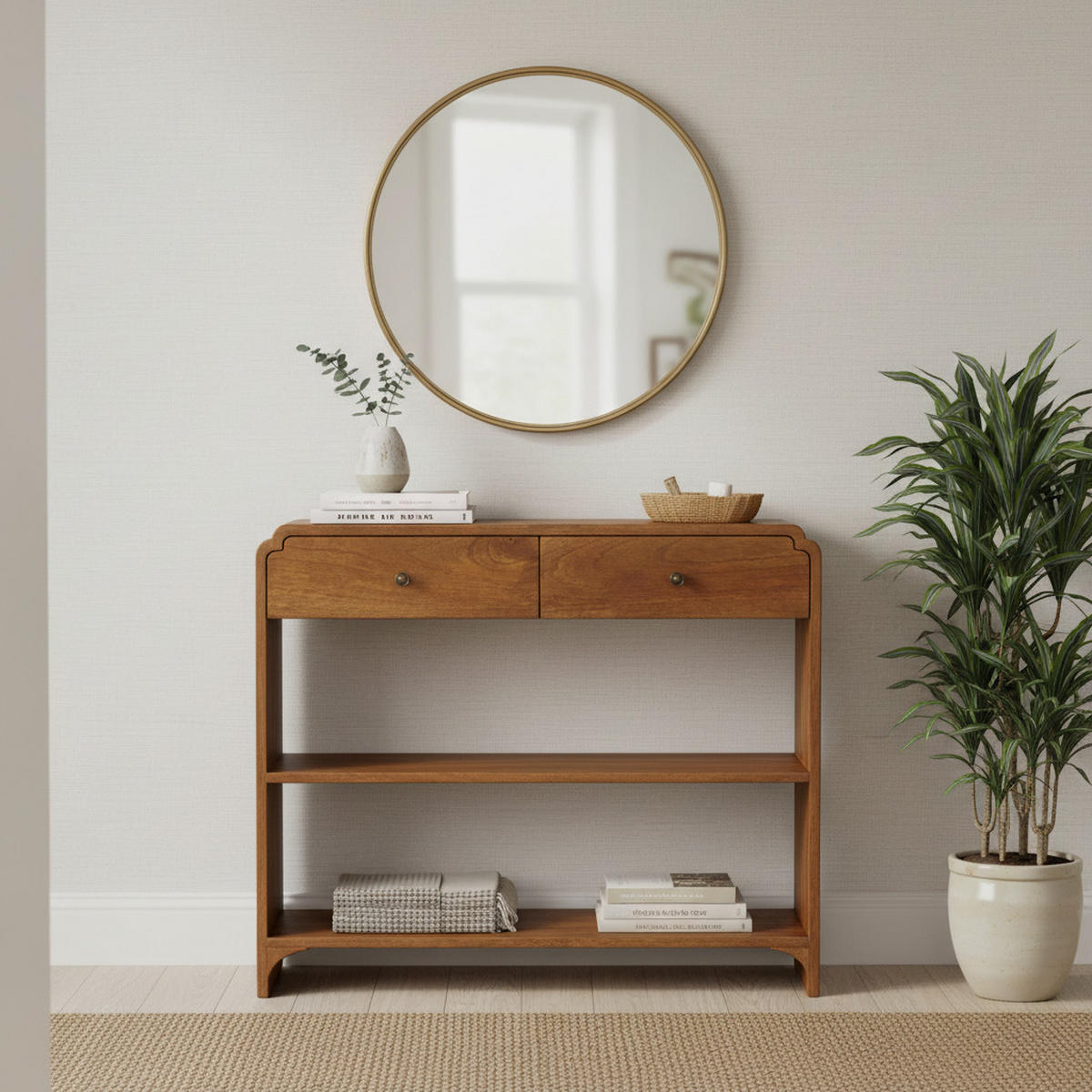 KONSOLENTISCH mit Kastanien-Finish, 2 Schubladen, 2 offene Ablagen, braun. - Braun, Holz (35/90/78cm) - Artisan Furniture