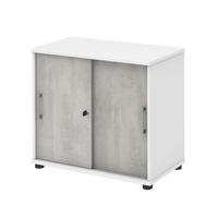 SCHIEBETÜRENSCHRANK - Weiß / Beton - Grau, Holzwerkstoff (80.4/74/42.5cm) - Röhr