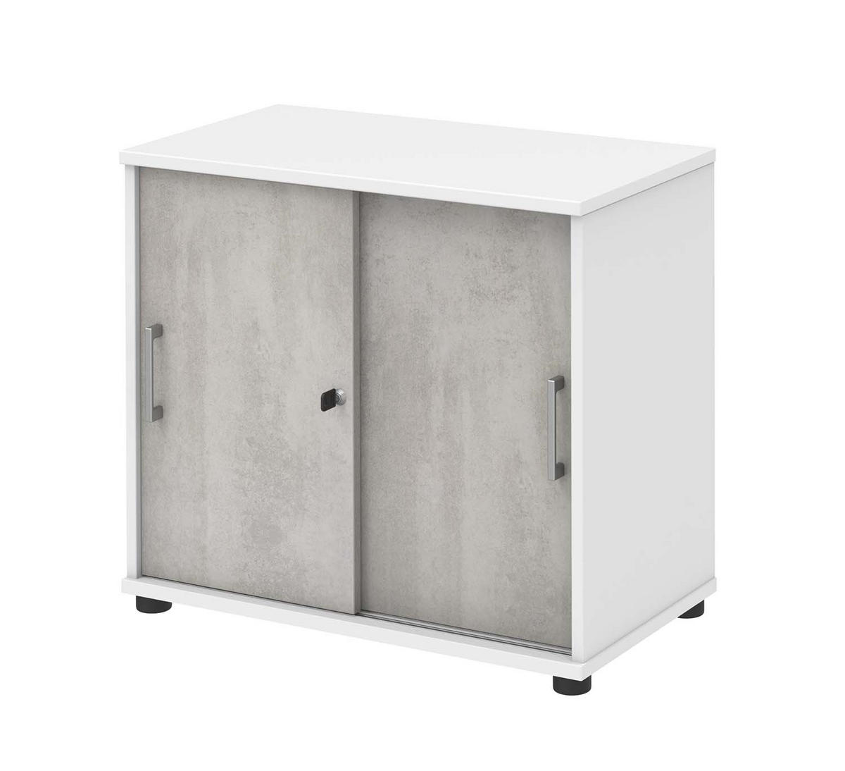 SCHIEBETÜRENSCHRANK - Weiß / Beton - Grau, Holzwerkstoff (80.4/74/42.5cm) - Röhr