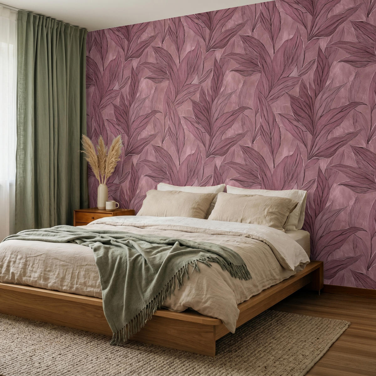 TAPETE - Blätter - Muster - Lila - 280x200 cm - Altrosa, Papier (280/200cm) - OnlyWow