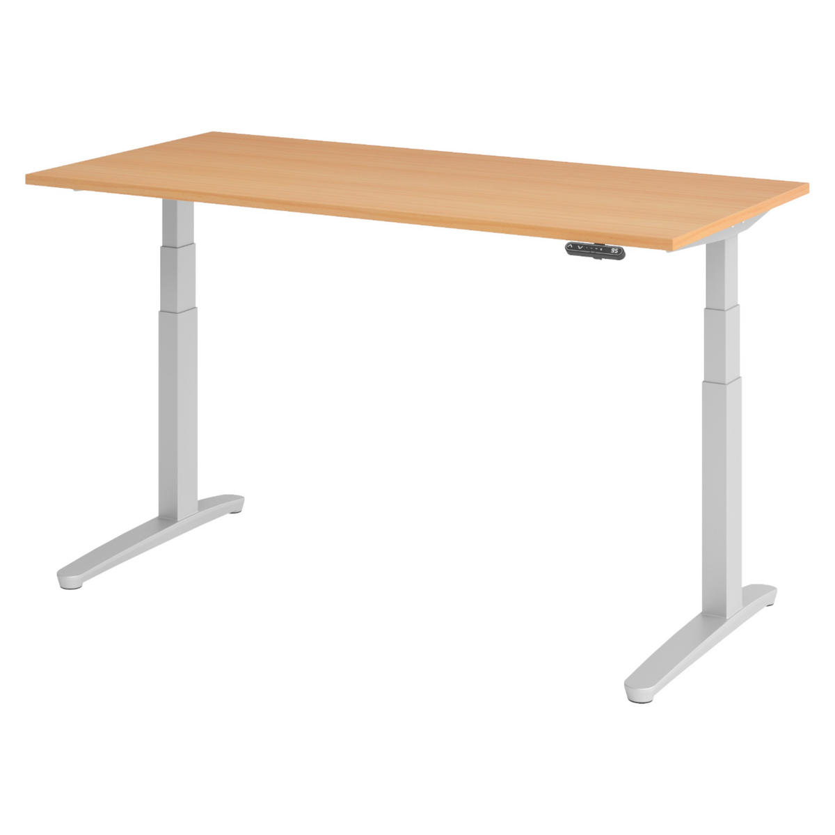 SCHREIBTISCH elektrisch XBHM 80/160/74 cm in Buchefarben/Silberfarben - Buchefarben/Silberfarben, Holzwerkstoff (80/160/74cm) - bümö