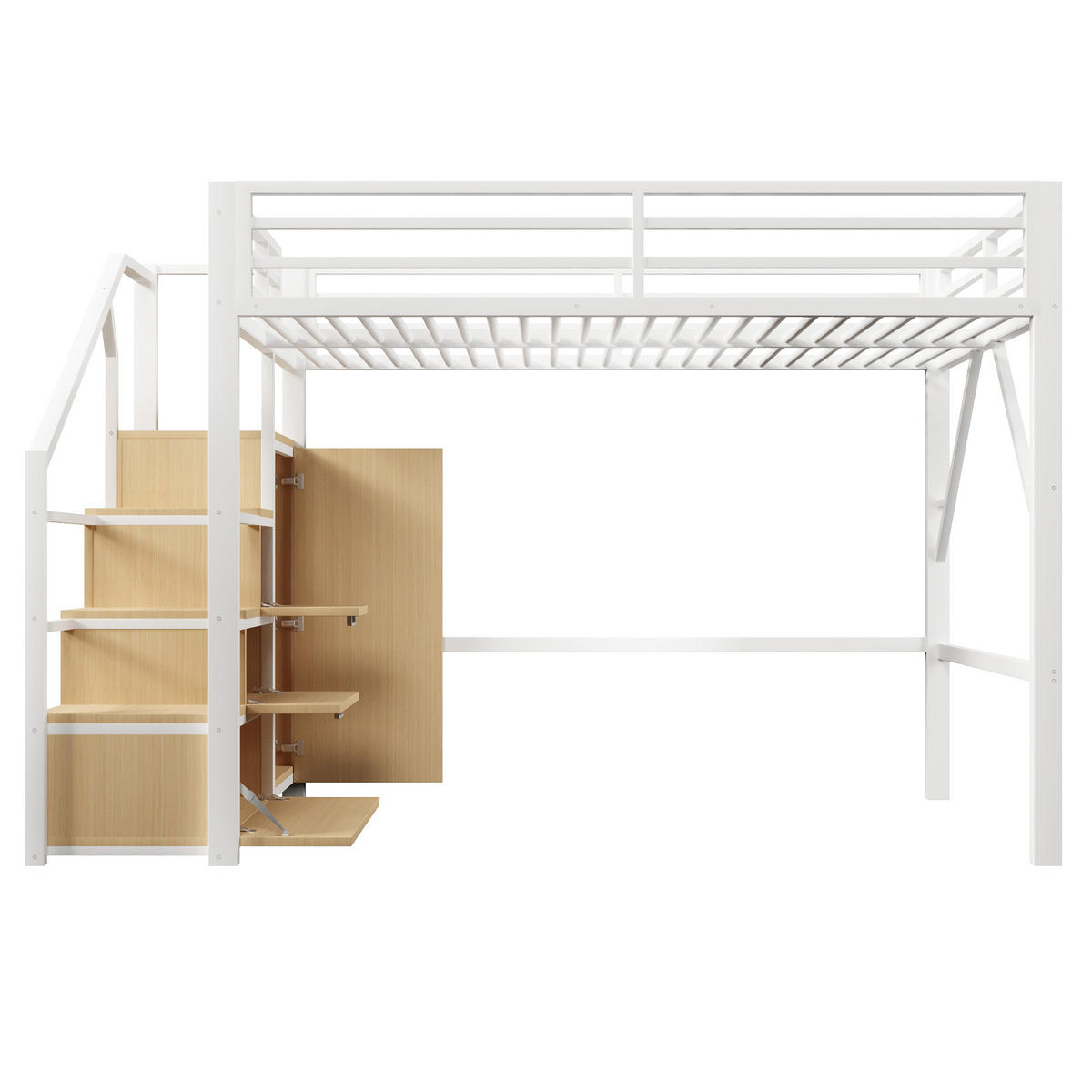 HOCHBETT 140/200 cm DE-32851 mit Staufächern und Kleiderschrank Weiß - Weiß, Metall (140/200cm) - ComfortXL