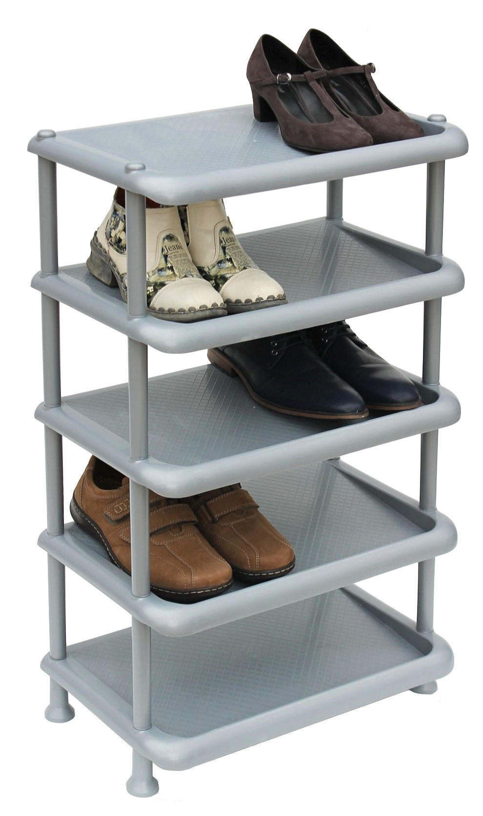 SCHUHREGAL Kunststoff Stapelbar mit 5 Ebenen Grau - Grau, Kunststoff (49/83/30cm) - DanDiBo