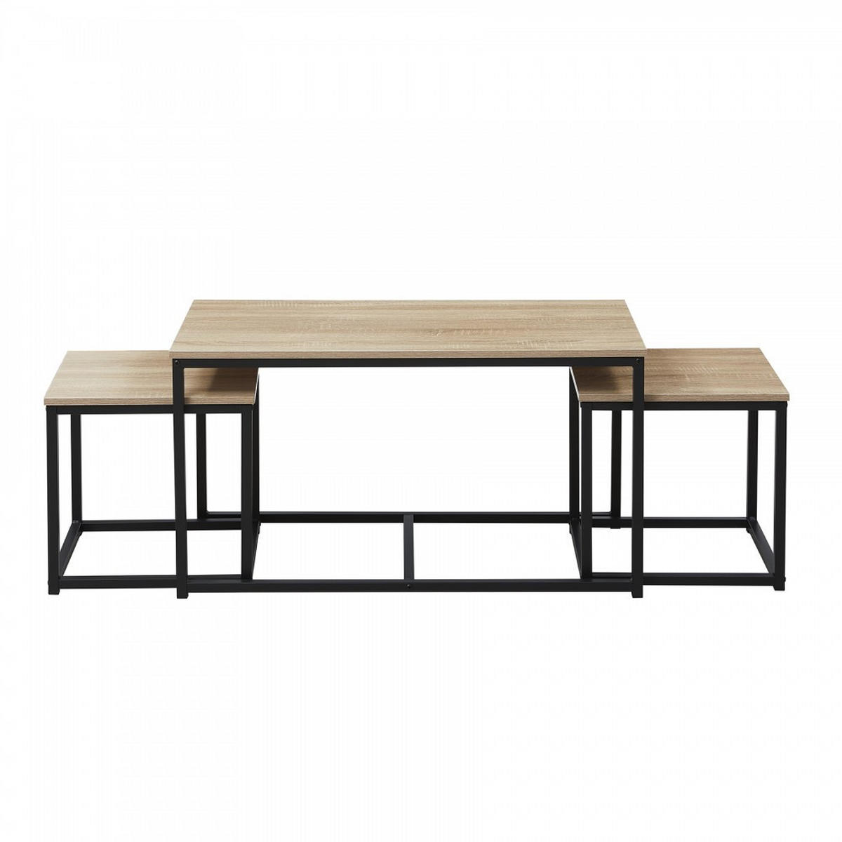 COUCHTISCH CALVI 3ER-SET /Eiche gebleicht und Metallgestell schwarz - Multicolor/Schwarz, Holzwerkstoff/Metall (90/45/50.5cm) - Weber Industries