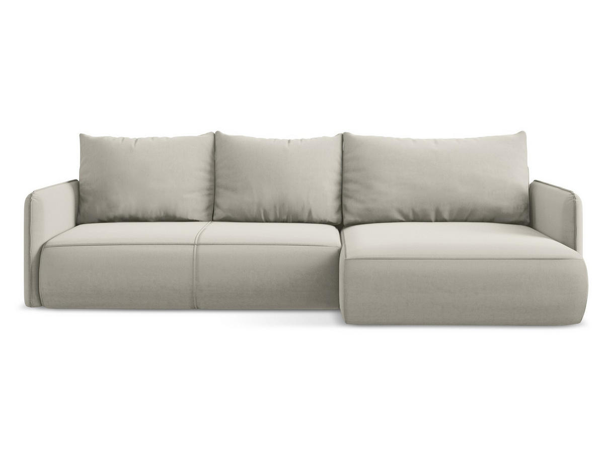 ECKSOFA mit Schlaffunktion Samt Stoff Creme - Perlmutt/Creme, Kunststoff/Textil (240/148cm) - Makamii