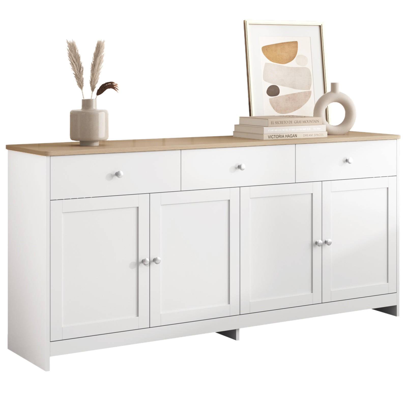 SIDEBOARD 160cm, mit 3 Schubladen, 4 Türen, 2 verstellbaren Regalböden, Küchenschrank, Weiß - Weiß, Holzwerkstoff (160/37/75cm) - Waldena