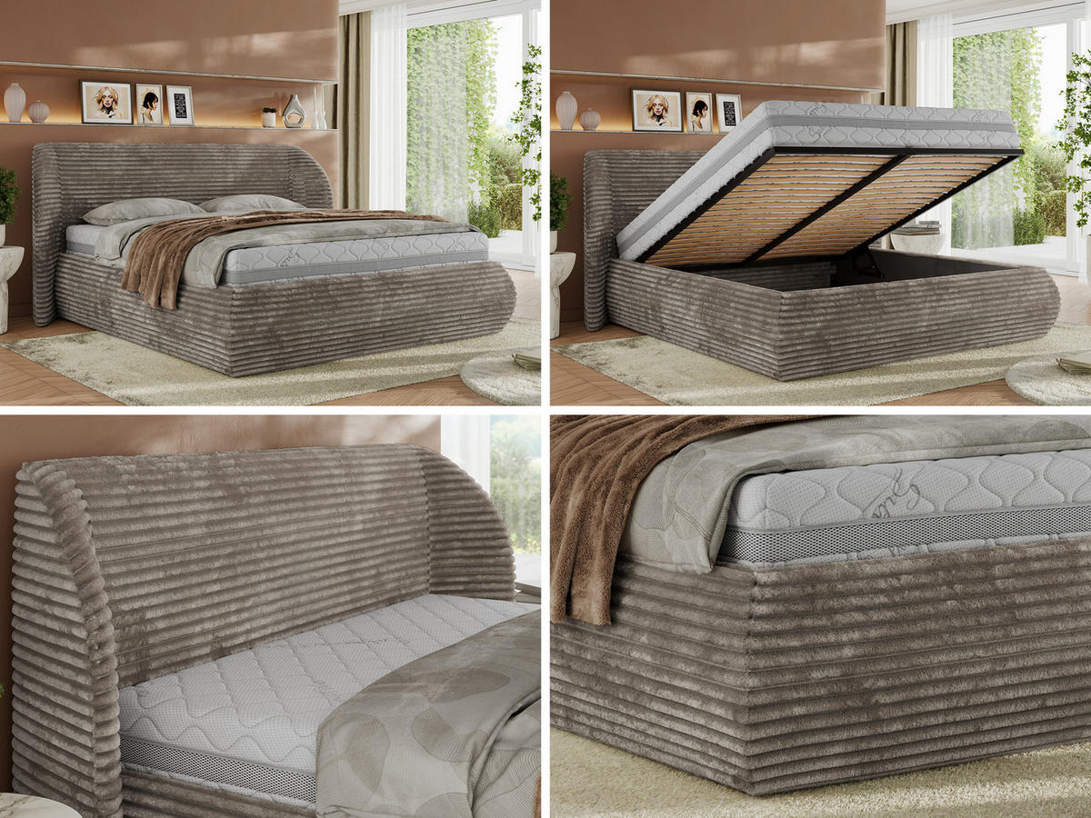 POLSTERBETT CAELA CLASSIC 160/200 - Hellbraun Cord - ELORI LUX - Hellbraun, Textil (160/200cm) - MKS