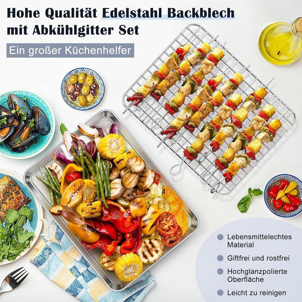 BACKBLECH mit Abkühlgitter 2-teiliges Set 31,5 x 24,6 cm Edelstahl - Silberfarben, Metall (24.6/2.5/31.5cm)