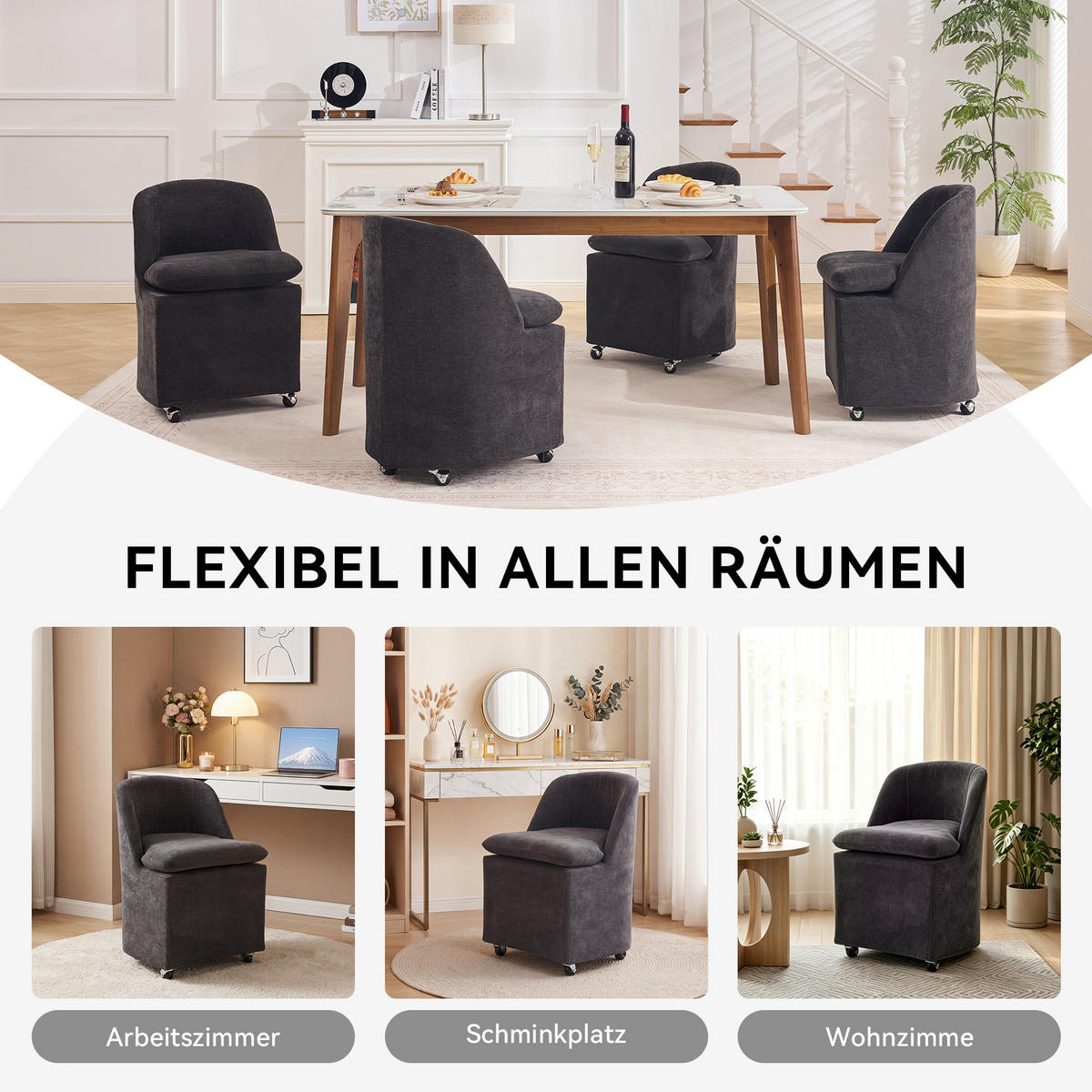 POLSTERSTUHL DE-36250 2er-Set mit Universalrollen Grau - Grau, Metall (53/78.5/53.5cm) - ComfortXL