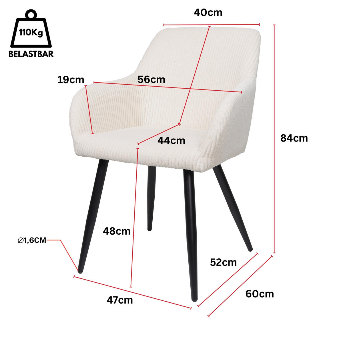 ESSZIMMERSTUHL SILA Beige 2e-Set, Cord Bezug - Beige, Textil (56/84/60cm)