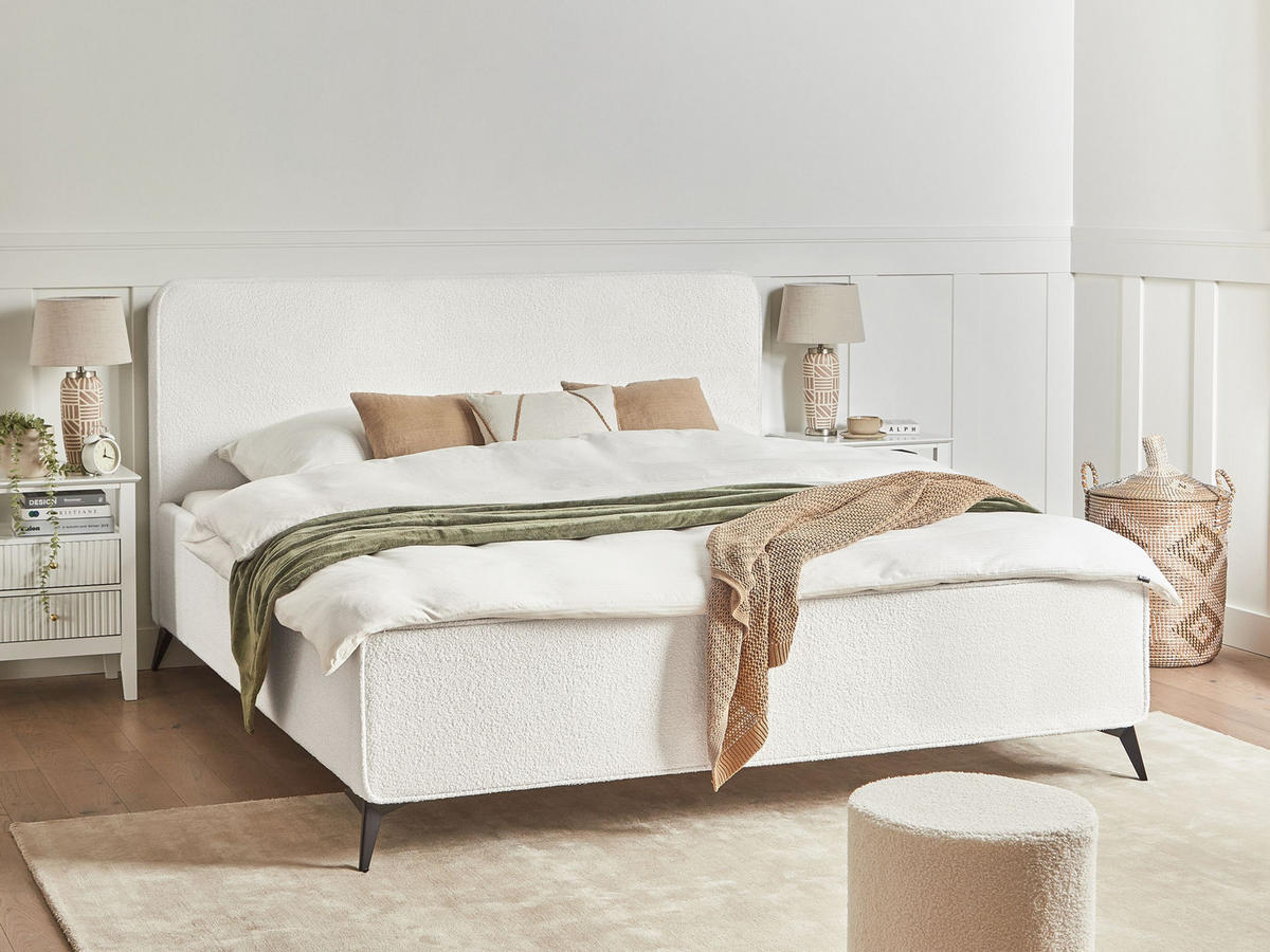POLSTERBETT mit Lattenrost 180x200 cm Weiß Valognes - Weiß, Textil (180/200cm) - Beliani