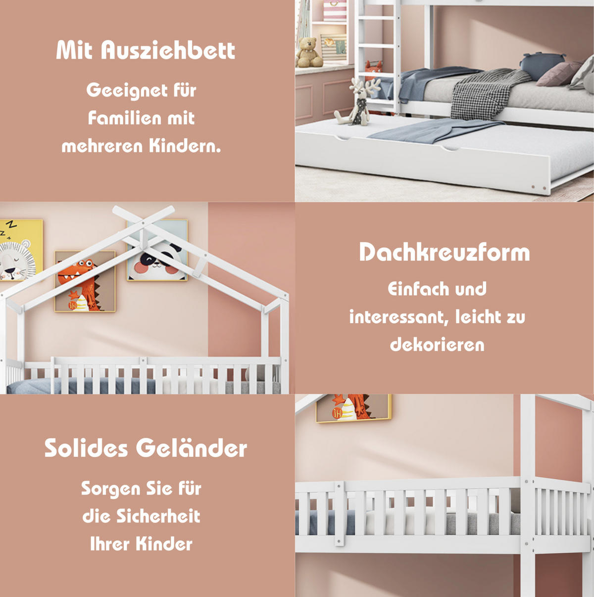 KINDERBETT 90/200 cm mit Ausziehbett, in 3 Einzelbetten teilbar aus massivem Kiefern, Weiß - Weiß, Holzwerkstoff (90/200cm) - Redom