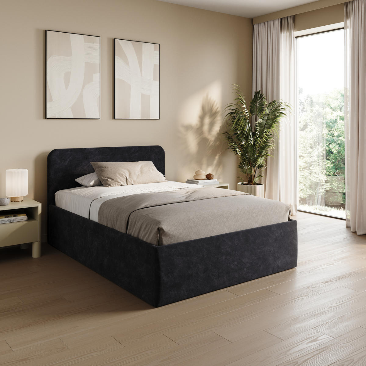 POLSTERBETT 140x200 cm Bonnellfederkernmatratze H2 Microvelours in Schwarz - Schwarz, Textil (140/200cm) - Home Collective
