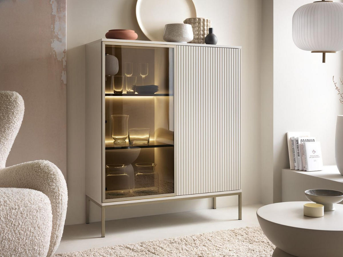 VITRINE Kaschmir 104/126/39 cm Deo - Kaschmir/Champagner, Naturmaterialien/Glas (104/126/39cm) - Graingold