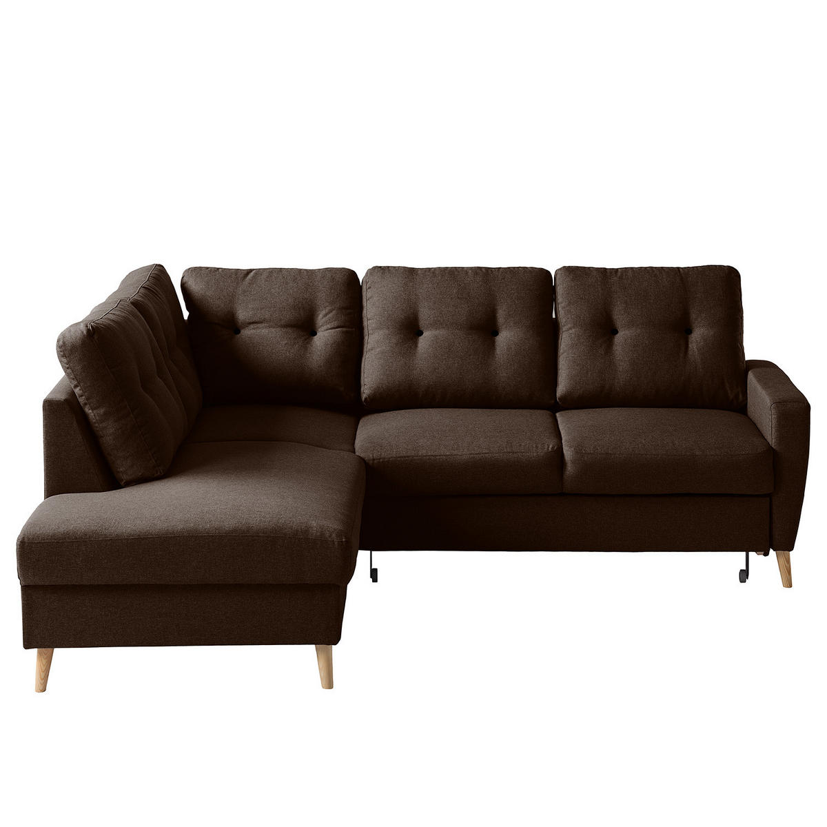 ECKSOFA mit Ottomane - Webstoff - Hellbraun/Dunkelbraun, Holz/Textil (230/200cm) - home24