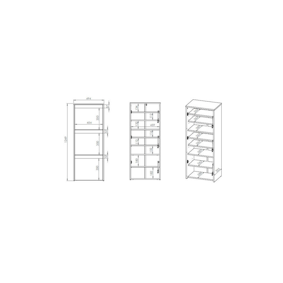 SCHUHSCHRANK Hyga Pinie weiß / anthrazit 50 / 34 / 125cm - Weiß/Grau, Holz/Holzwerkstoff (50/125/34cm) - Feldmann-Wohnen