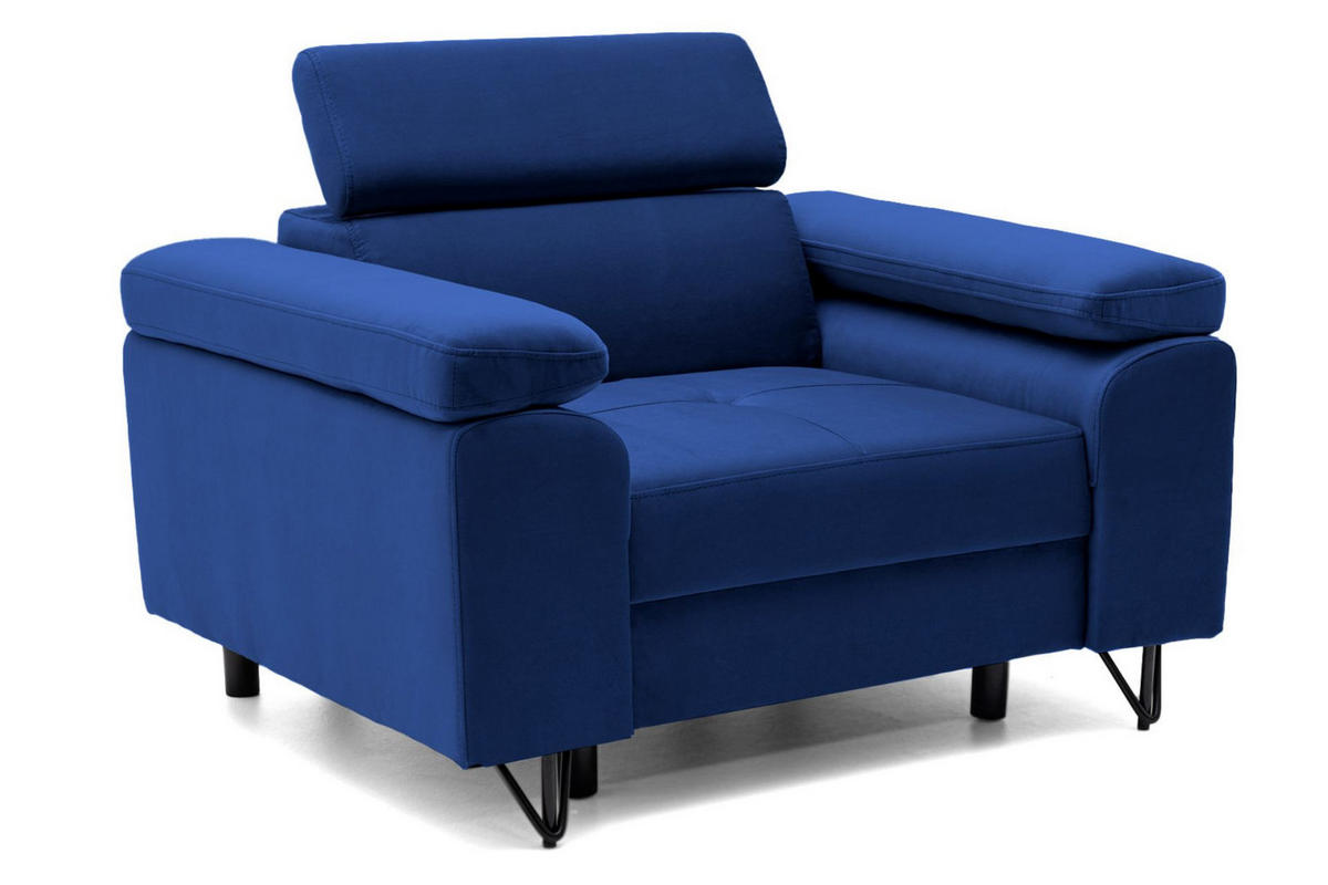 SESSEL JUNIOR mit verstellbare Kopfstütze Velours Blau - Blau/Schwarz, Holz/Textil (116/90/92cm) - Muffo
