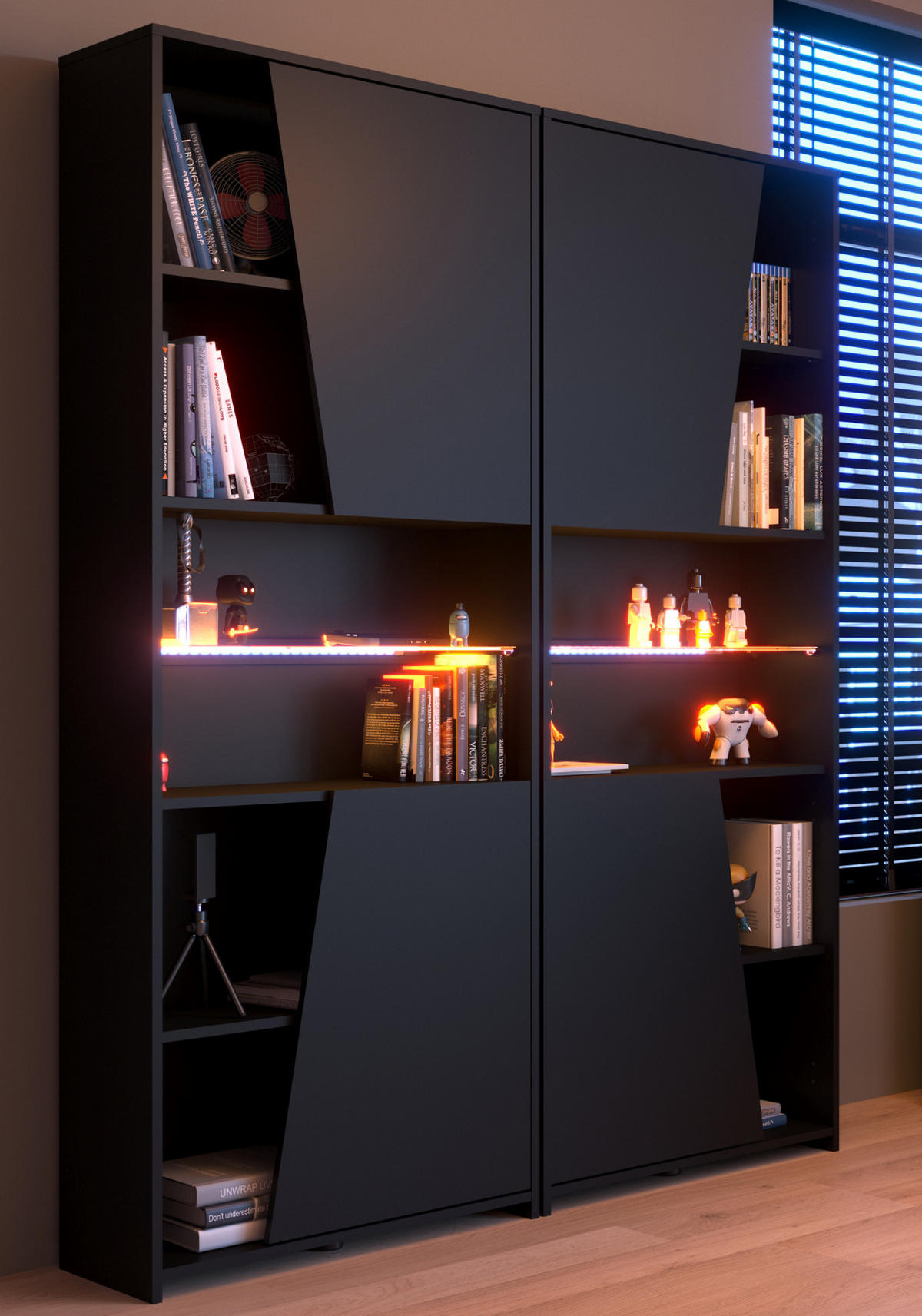 JUGENDZIMMER Gaming Set mit Schreibtisch und Schrank inkl. LED - Schwarz, Glas/Holzwerkstoff (290/180/62cm) - Parisot Meuble
