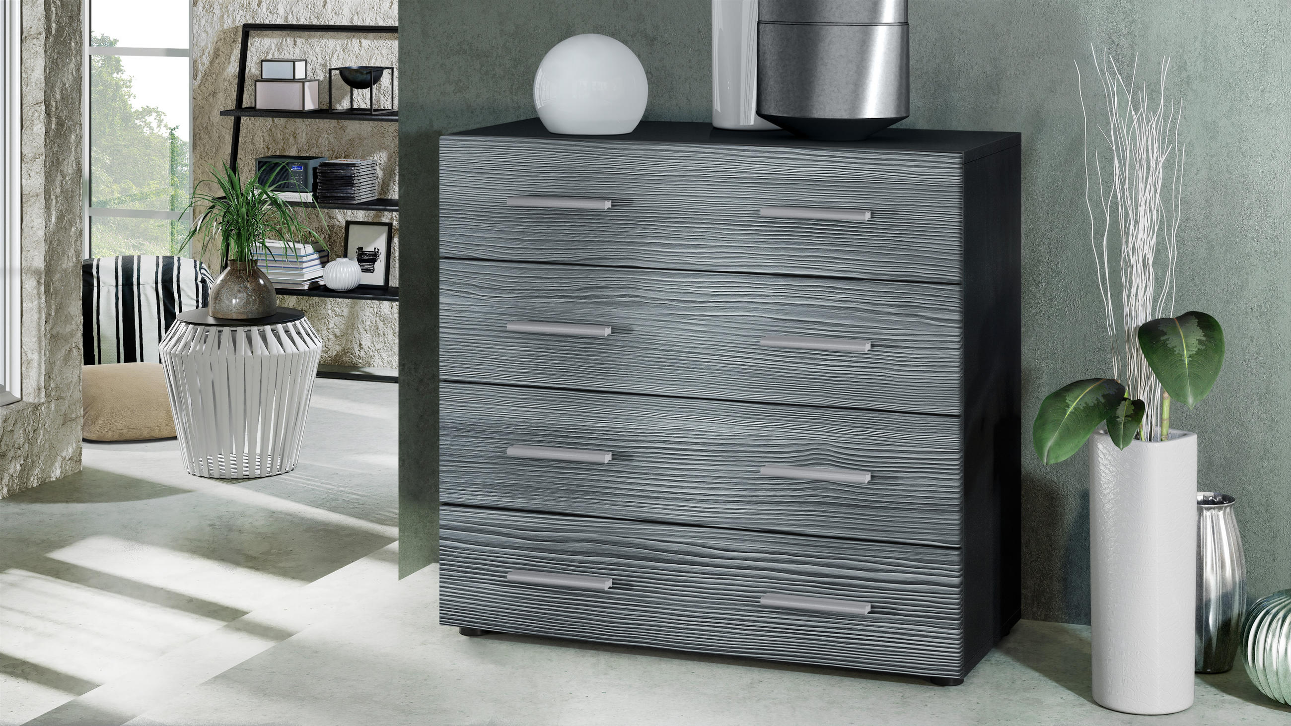 KOMMODE Pavos Avola-Anthrazit - Anthrazit, Holzwerkstoff (76/72/35cm) - Vladon