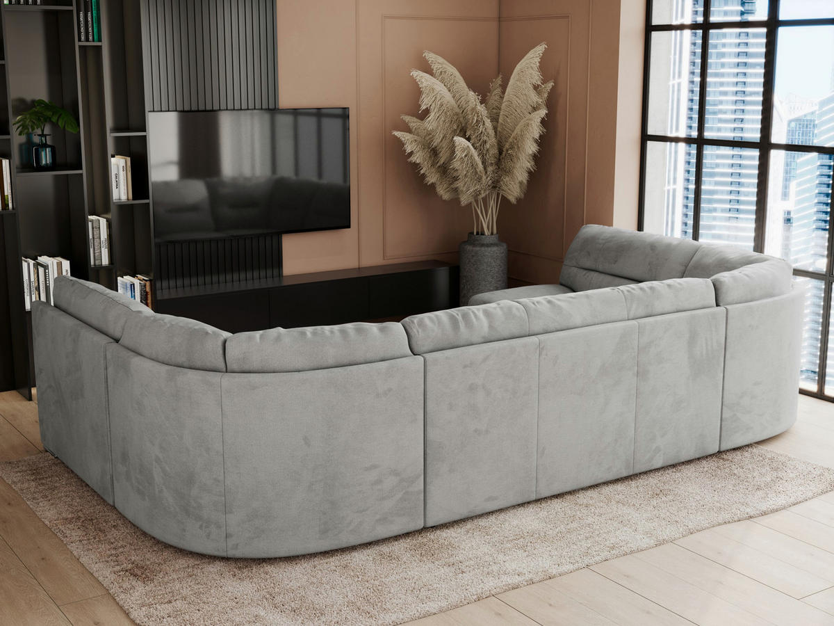 WOHNLANDSCHAFT COMODO U Hellgrau Velvet - Silberfarben/Hellgrau, Textil/Metall (340/93/206cm) - MKS