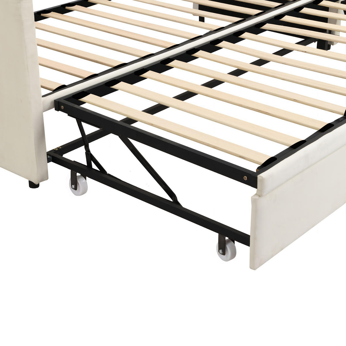 POLSTERBETT 90/180x200 cm, Ausziehbares Bett, mit 2 Armlehnen und Lattenrost, Samtstoff, Beige - Beige, Holz (180/200cm) - BRILVERDE