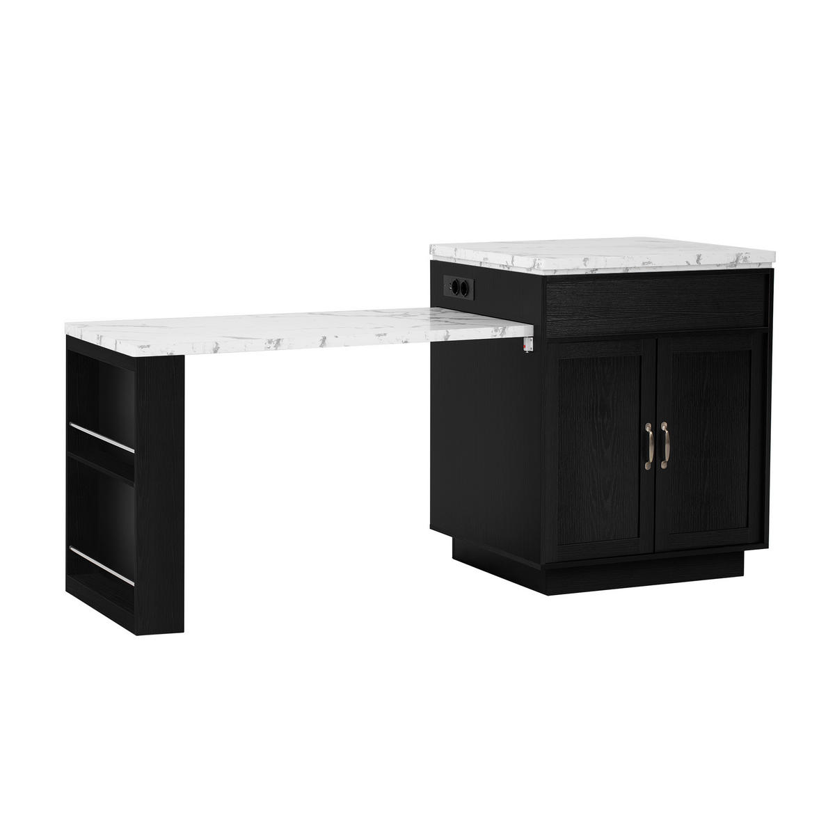 AUSZIEHTISCH Schwarz-Weiß 125,5-187,5/71/93 cm mit Rollen und LED-Beleuchtung - Schwarz, Holz (71/125.5/93cm) - PANGIVO