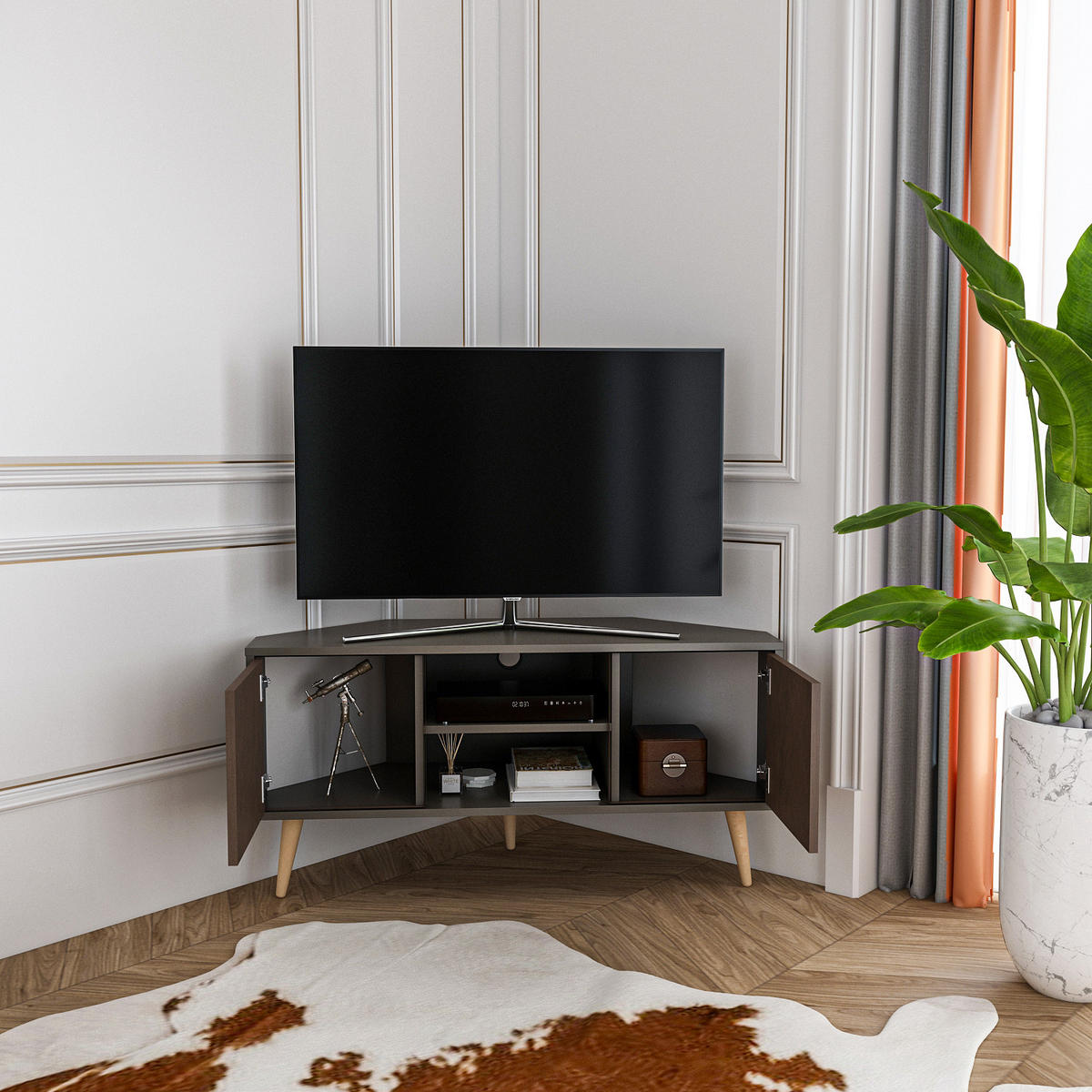 TV-ELEMENT Lesson Kaffeebraun und Galaxy Vintage - Dunkelgrau/Braun, Holzwerkstoff (120/59.8/45cm) - Decorotika