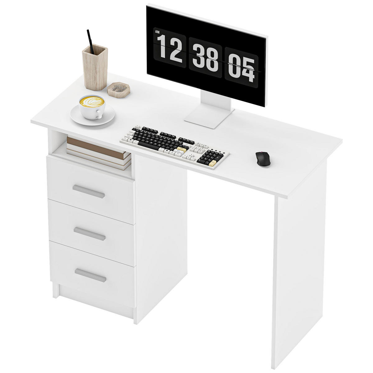 SCHREIBTISCH Weiß mit 3 Schubladen und offenem Ablagefach 100/40/75 cm - Weiß, Holzwerkstoff (40/100/75cm) - PANGIVO