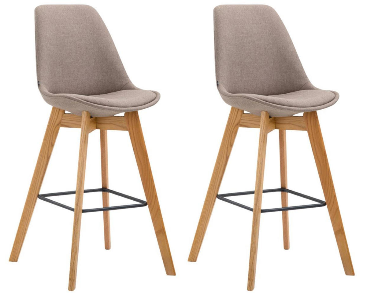 BARHOCKER 2er Set Stoff taupe - Taupe/Eukalyptusholzfarben, Holz/Textil (48/112/56cm) - CLP