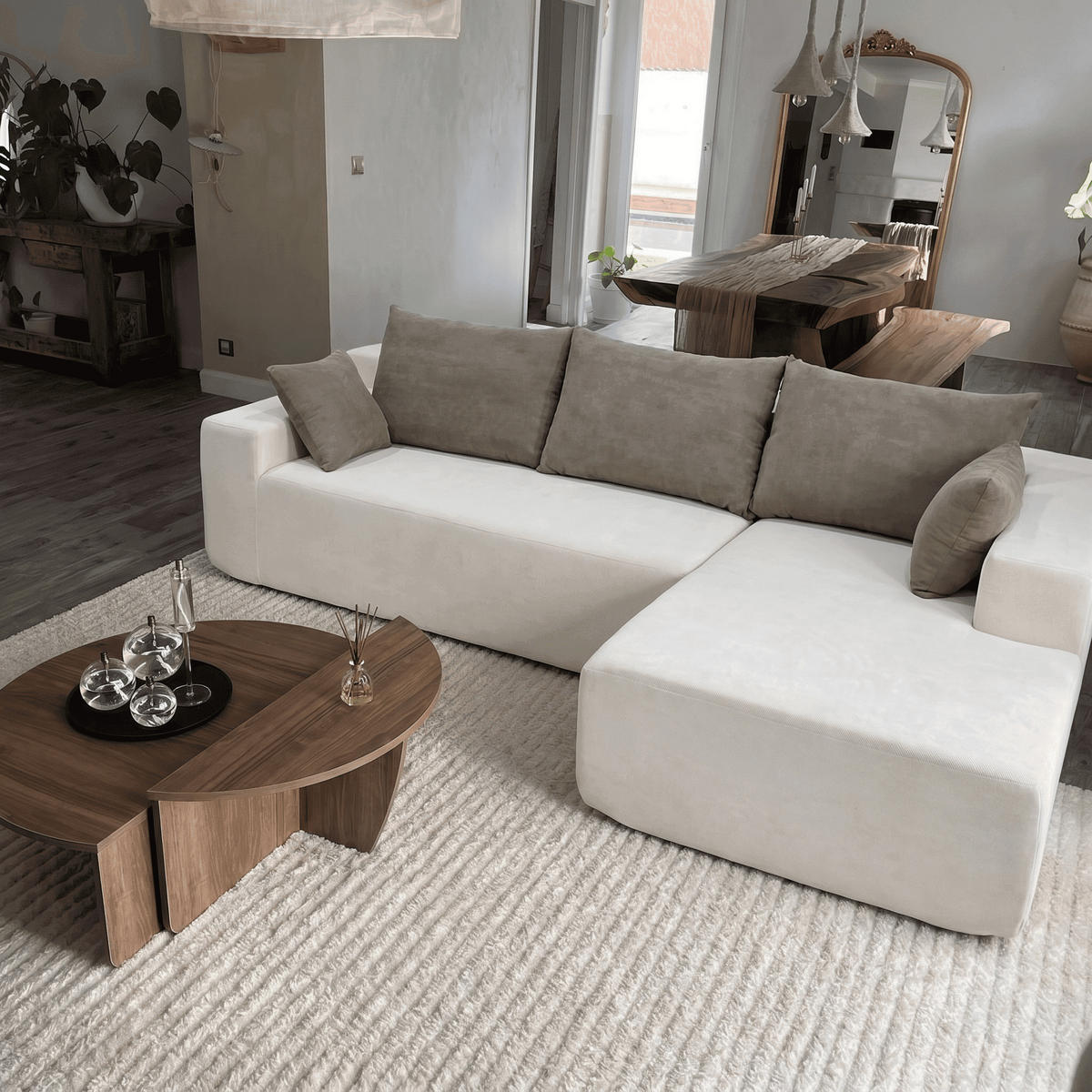 ECKSOFA Luna Weiß Sand 3-Sitzer Rechts - Beige, Textil (267/175cm) - COCO Living