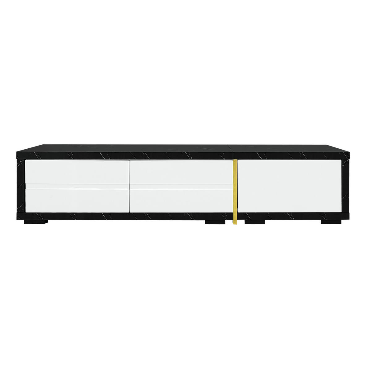 TV-SCHRANK aus MDF und Spanplatte 140-260x40x30 cm Weiß/Schwarz in Marmoroptik, drehbar und ausziehbar mit Stauraum - Weiß, Holzwerkstoff (260/30/40cm) - Modfu