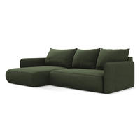 ECKSOFA mit Schlaffunktion Strukturstoff Stoff Grün - Schwarz/Olivgrün, Kunststoff/Textil (148/240cm) - LaMiaSofa