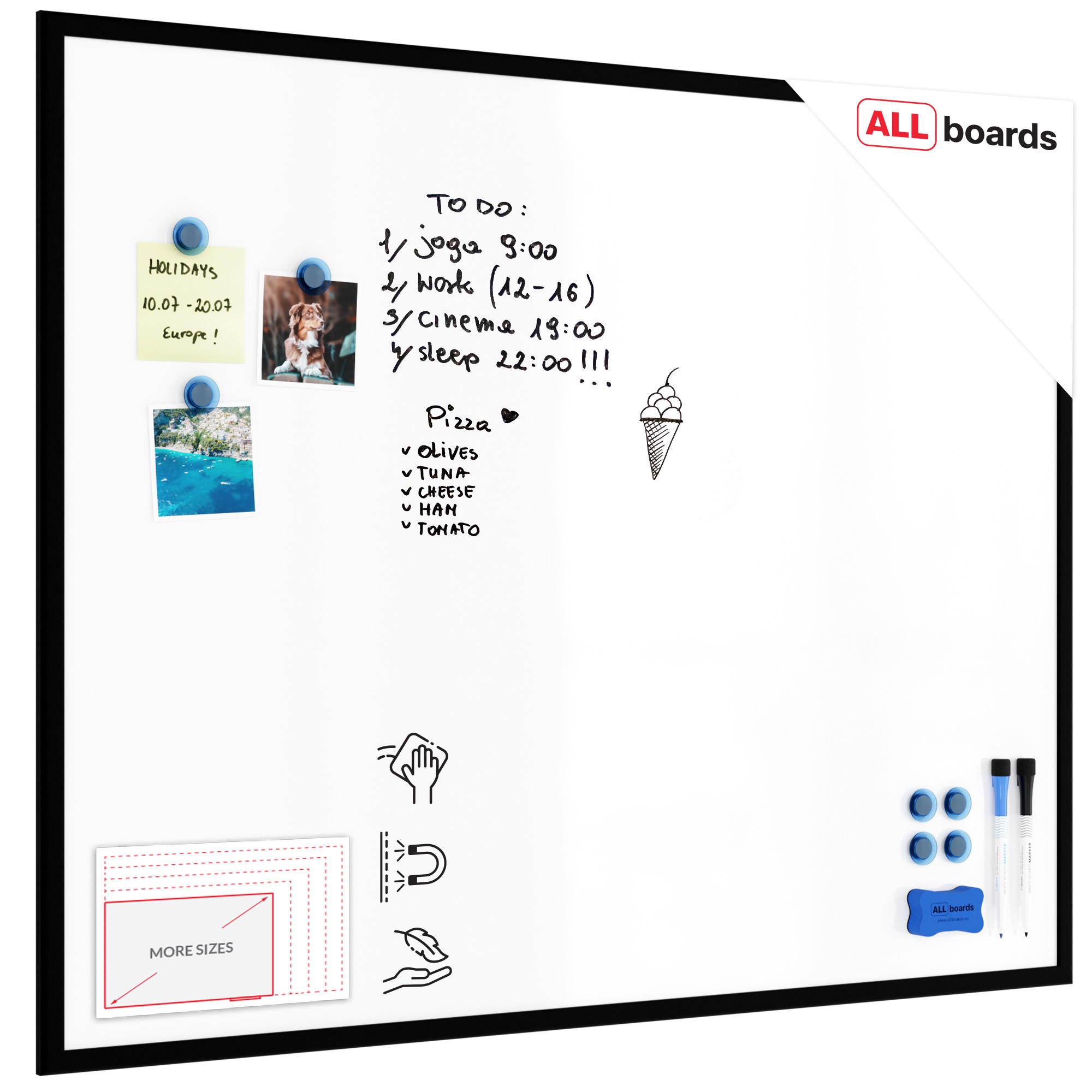 MAGNETISCHES Whiteboard mit schwarzen Holzrahmen 100x80cm - Schwarz, Holz (100/80/1.5cm) - ALLboards