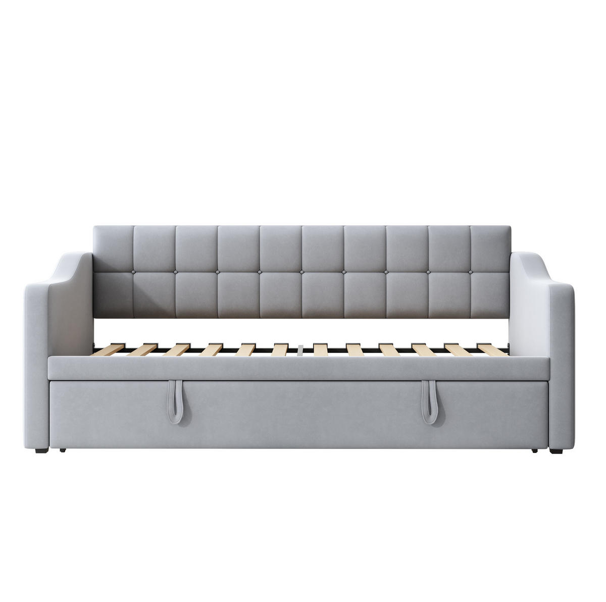 POLSTERBETT 90/190 cm aus Samtstoff mit USB-Ladeports, Hellgrau - Hellgrau, Textil (90/190cm) - OKMYHOME