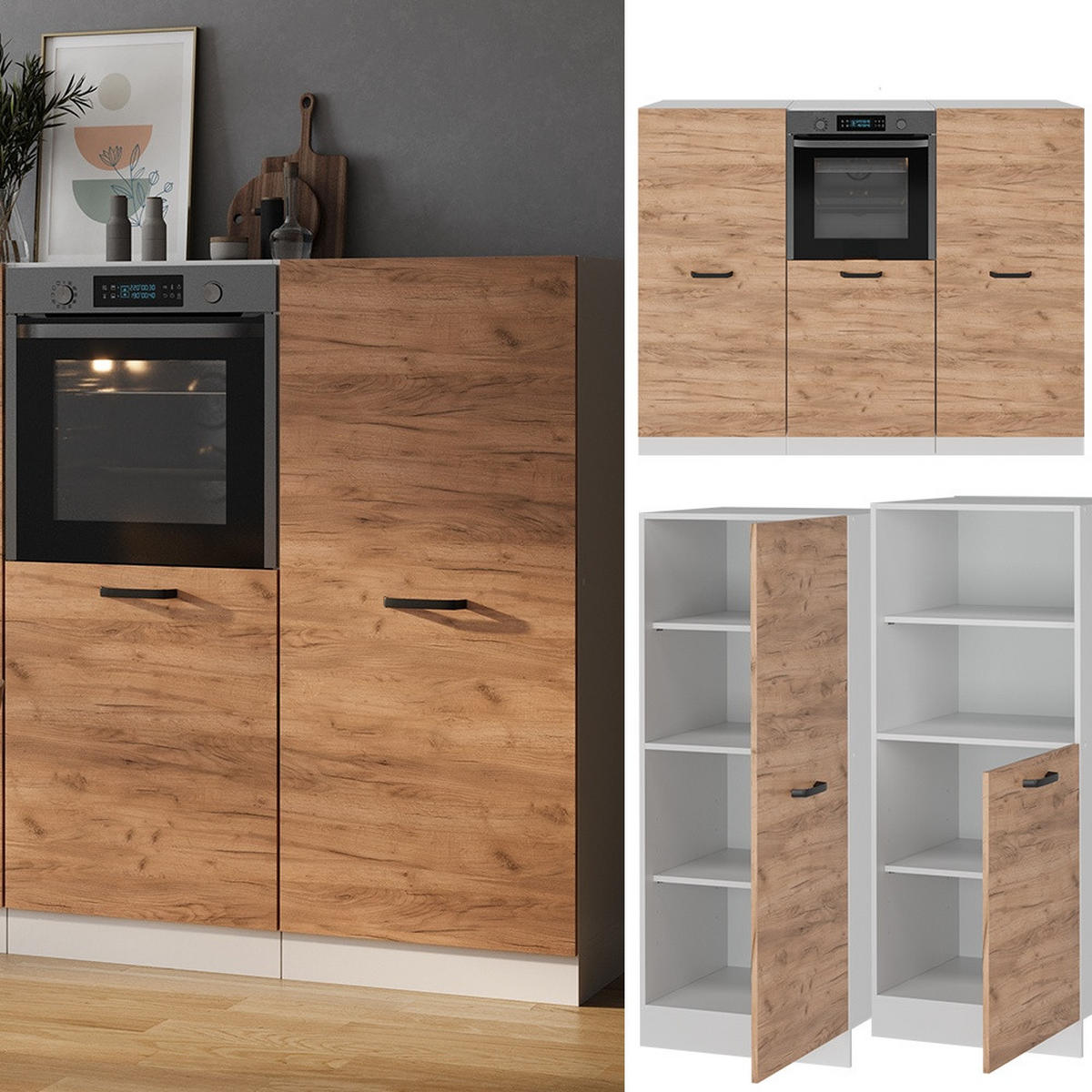 KUHINJSKI BLOK R-Line Zlata moč hrast/bela 180 cm Brez delovne plošče - bela/medeni hrast, leseni material (180/143/46cm) - Vicco