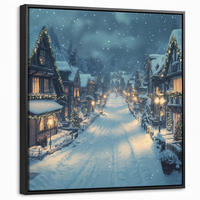 LEINWAND Bilder mit Rahmen - Weihnachtsdorf - Weihnachten - Schnee - Winter - 50x50 - Dunkelblau, Textil (50/50cm) - MuchoWow
