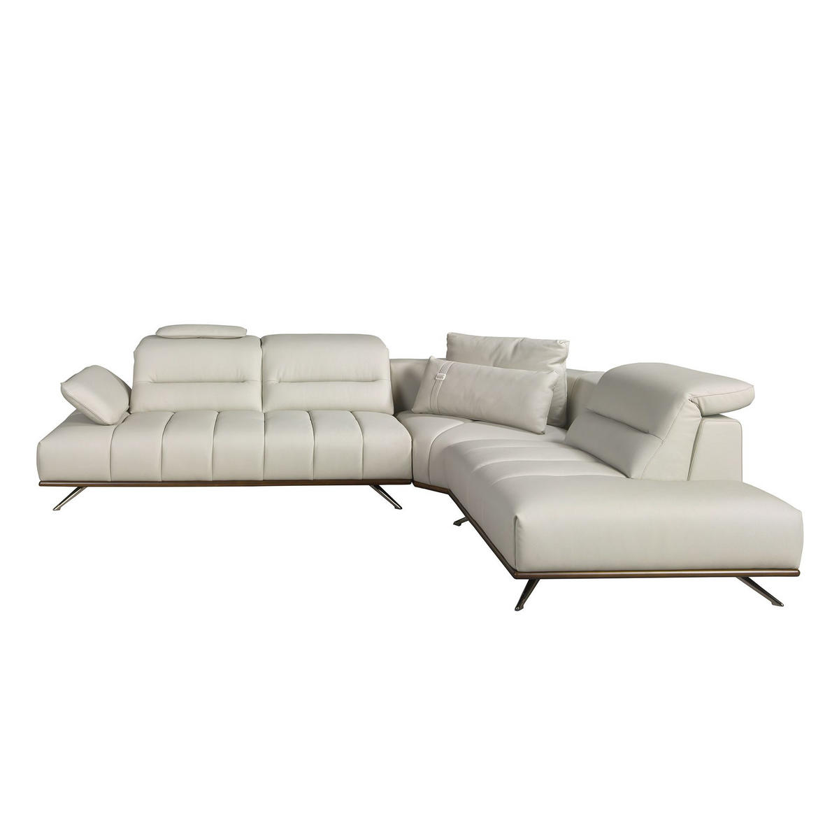ECKSOFA Rechtsseitiges Ecksofa aus hellgrauem Leder 310/235/102 cm - Chromfarben/Dunkelgrau, Leder/Metall (310/235cm) - ANGEL CERDA
