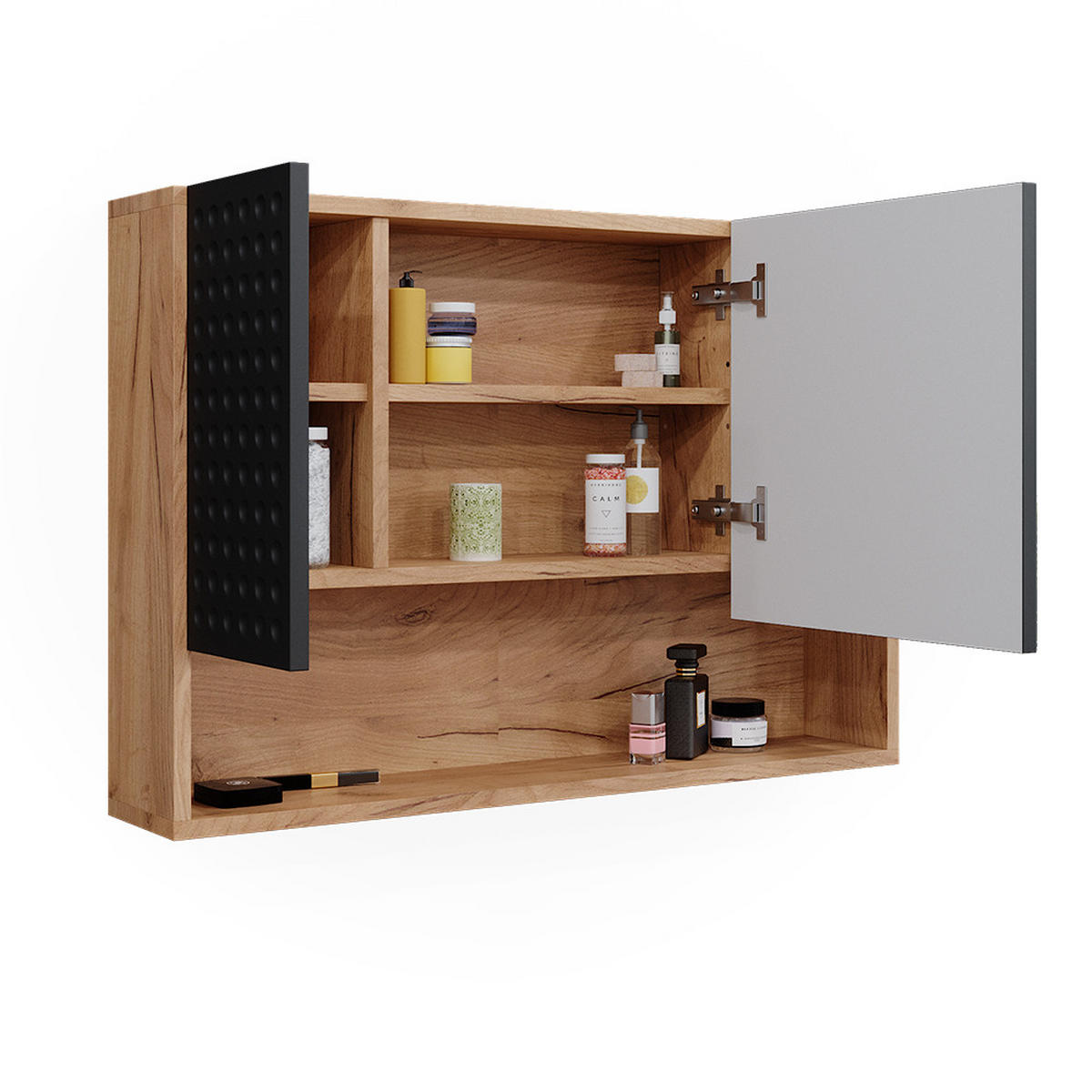 BADSPIEGELSCHRANK Irma Anthrazit gepunktet 80.1 x 55 cm - Anthrazit, Holzwerkstoff (80.1/55/17cm) - Vicco