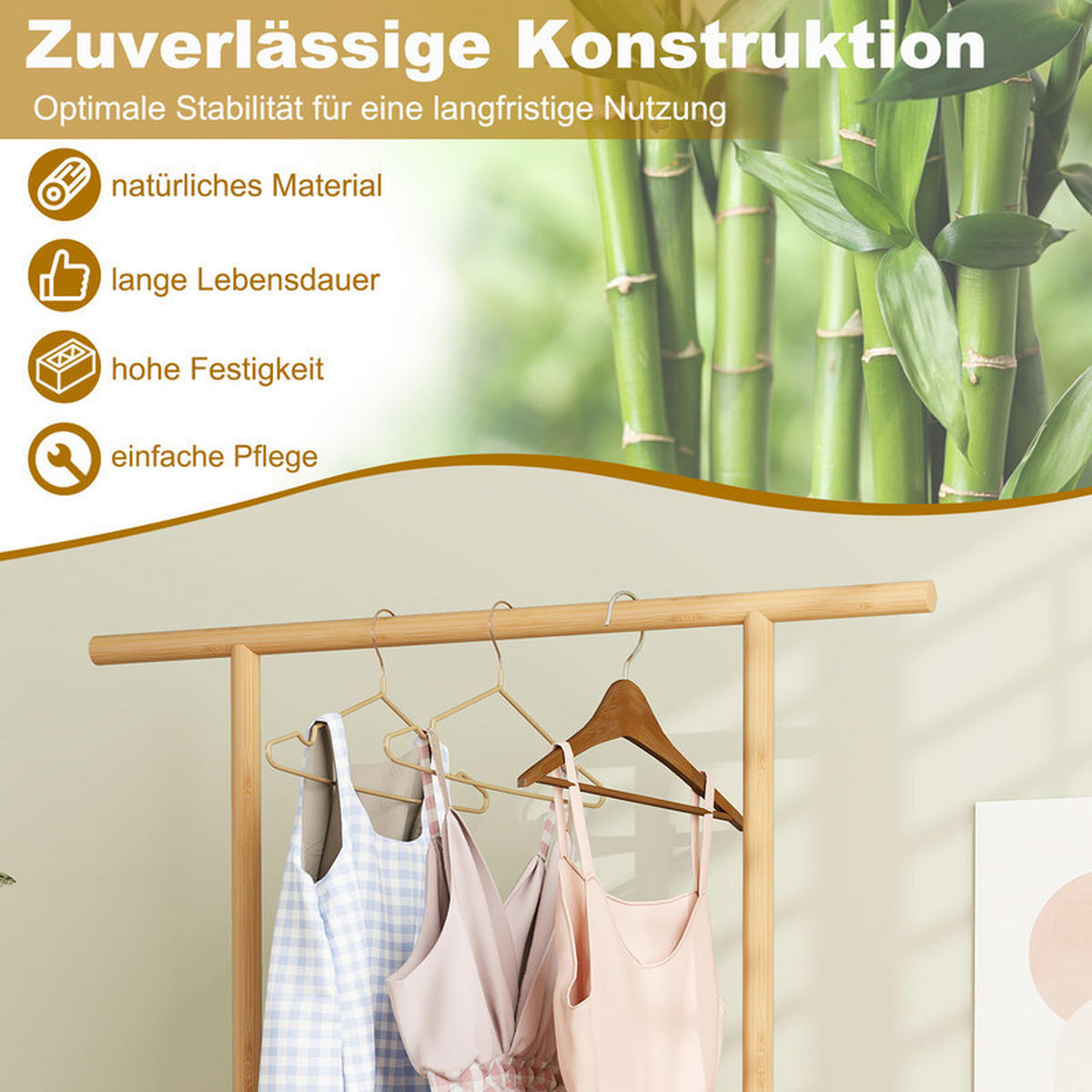 GARDEROBENSTÄNDER mit PE-Rattan-Aufbewahrungskorb natur - Naturfarben, Naturmaterialen (100/172/32.5cm) - COSTWAY