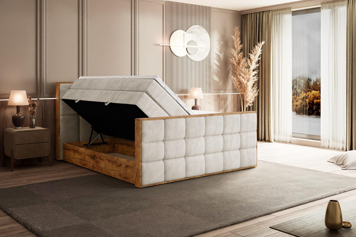 BOXSPRINGBETT mit Matratze H3|H4 und Lattenrost - LOLLI2-Z KING-140x200 - Beige Casablanca - Beige, Holzwerkstoff (140/200cm) - ALTDECOR