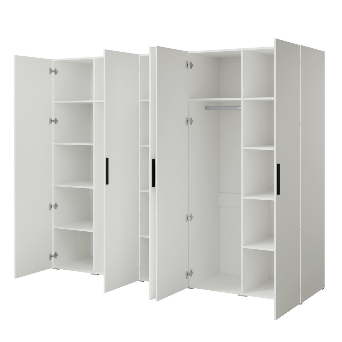 DREHTÜRENSCHRANK Napoli 5D 250 Weiß (schwarzer oder goldener Griff) - Silberfarben/Schwarz, Holzwerkstoff/Kunststoff (250/35/60cm) - mzm24