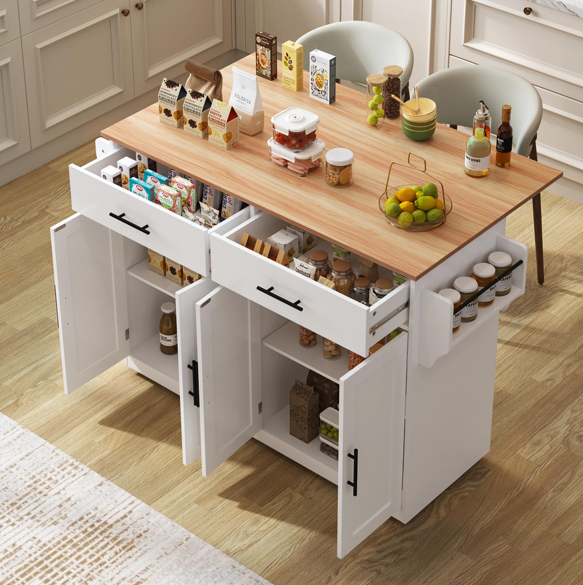 SERVIERWAGEN mit Klapptischplatte 120 x 46/70 x 91,5 cm White - Weiß, Holz (71/91.5/120cm) - Beauniv