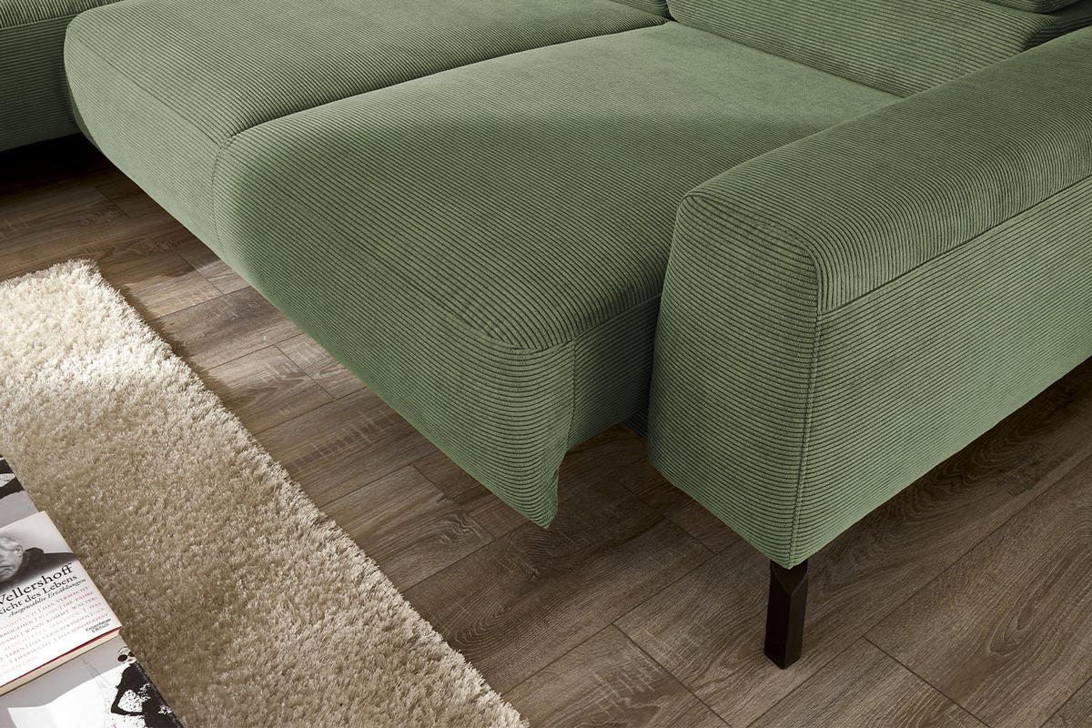 ECKSOFA MIT MOTORISCHEM SITZVORZUG DELIA Grün Cord - Schwarz/Grün, Textil/Metall (276/219cm) - KAWOLA
