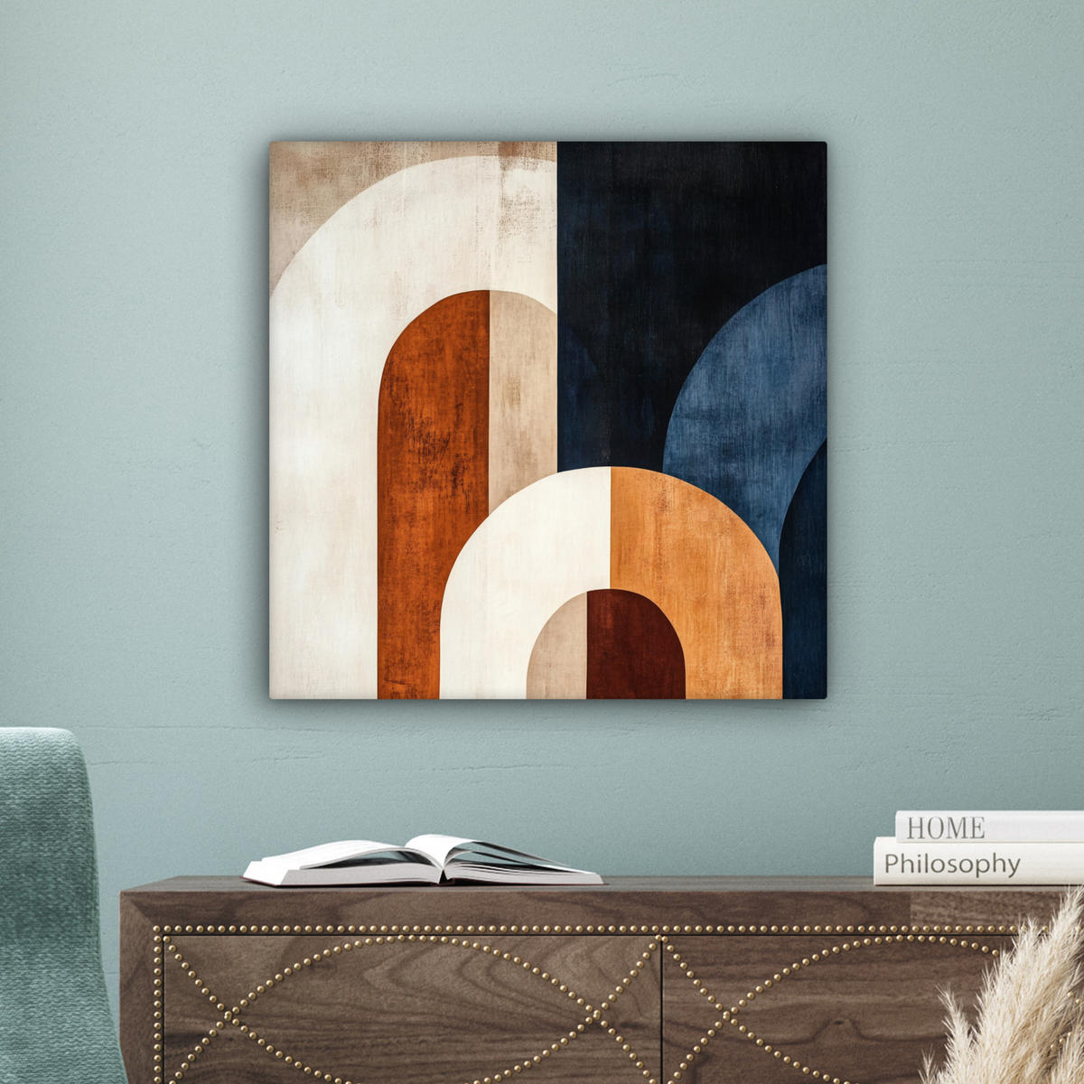 LEINWANDBILD Abstrakt - Formen - Dunkelblau 50x50 cm - Cognac, Textil (50/50cm) - MuchoWow