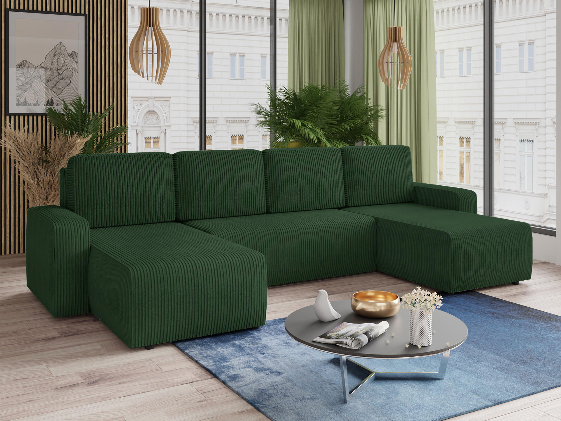 WOHNLANDSCHAFT Roma U - Grün, Holz/Textil (305/90/150cm) - Sofnet