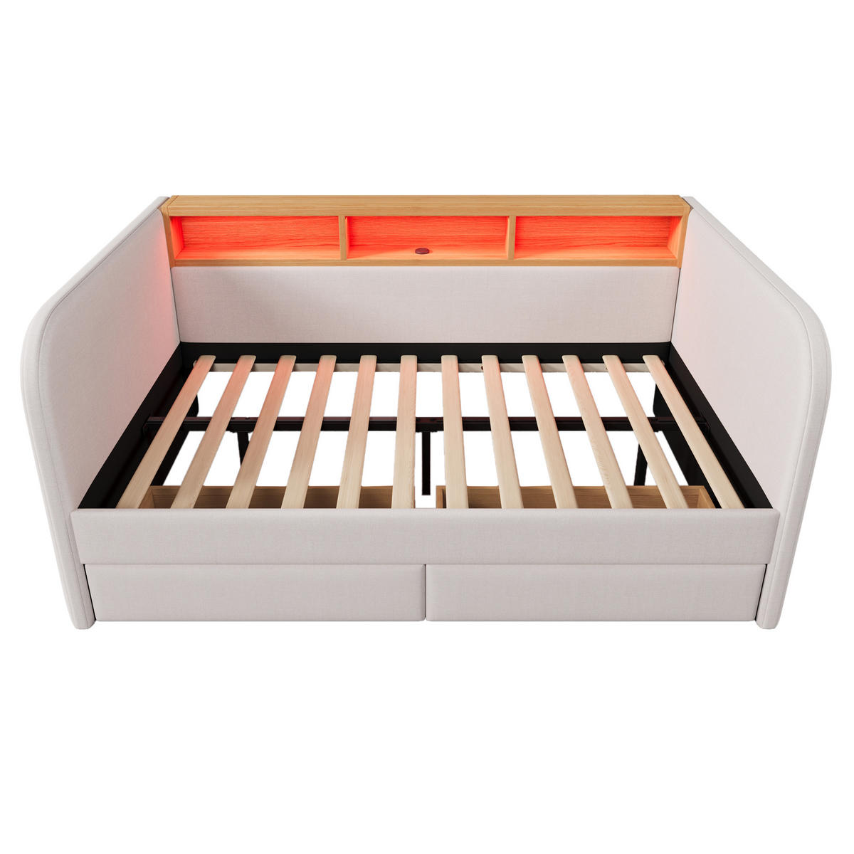 POLSTERBETT 140/190 cm Hellbeige mit LED und USB-C-Anschlüssen - Beige, Textil (140/190cm) - OKWISH