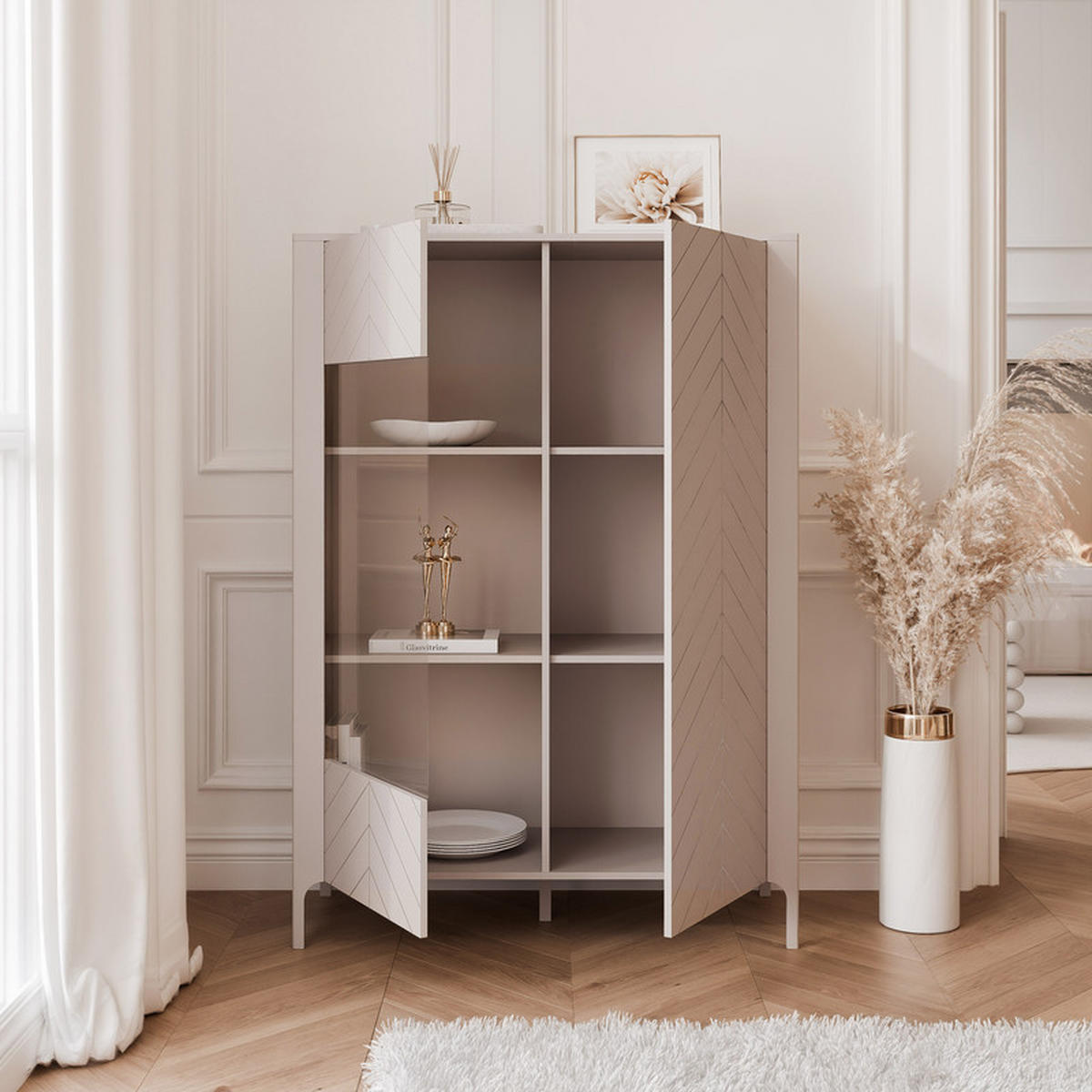 VITRINE LORIEN 103 cm Kaschmir - Kaschmir, Holzwerkstoff/Metall (103/145.1/40.6cm) - Idohome