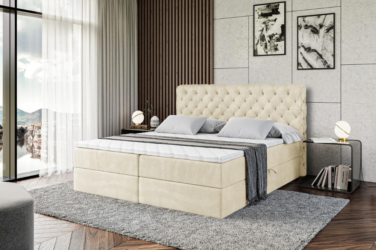 BOXBETT mit Matratze H3 und Lattenrost - BOXI8 - 200x200 cm Beige - Beige, Holzwerkstoff (200/200cm) - ALTDECOR